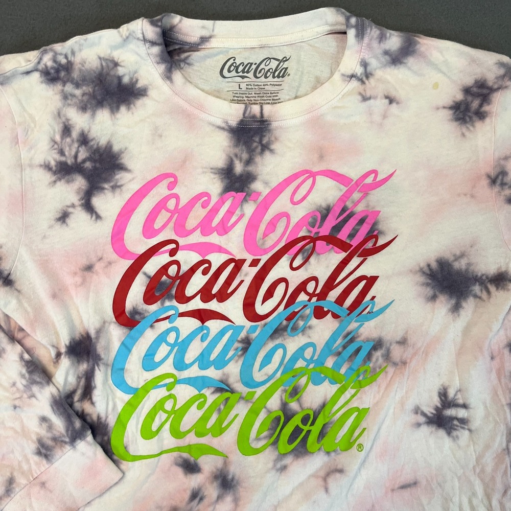 Coca Cola Shirt Womens Large Tie Dye Tee Cotton Long Sleeve Coke Logo Xmas - Picture 2 of 10